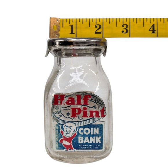 Vtg Half Pint Coin Bank Bower Manufacturing Co Goshen Glass Jar with Metal Lid - Picture 5 of 13
